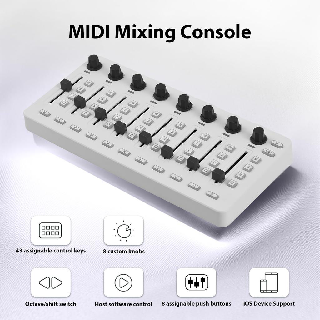 Btuty MIDI Control USB MIDI Controller MIDI Mixing Console with 43 8 and 8 Push Bluetooth Power USB MIDI Controller Mixer for Most Electronic and