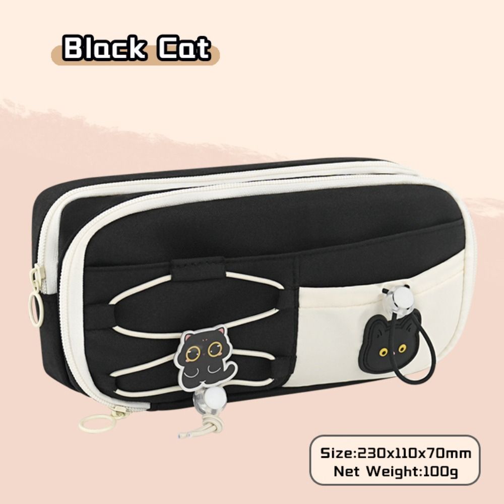 Black Cat Pen Bag Multi-layer Stationery Bag Cartoon Stationery Organizer Student Gift