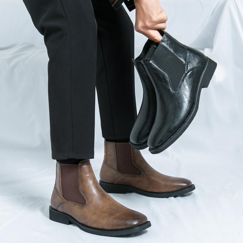Модные новые мужские ботинки челси на низком каблуке, с плоским носком, модные, деловые, формальные, высокие, простые, удобные, большого размера, кожаные туфли