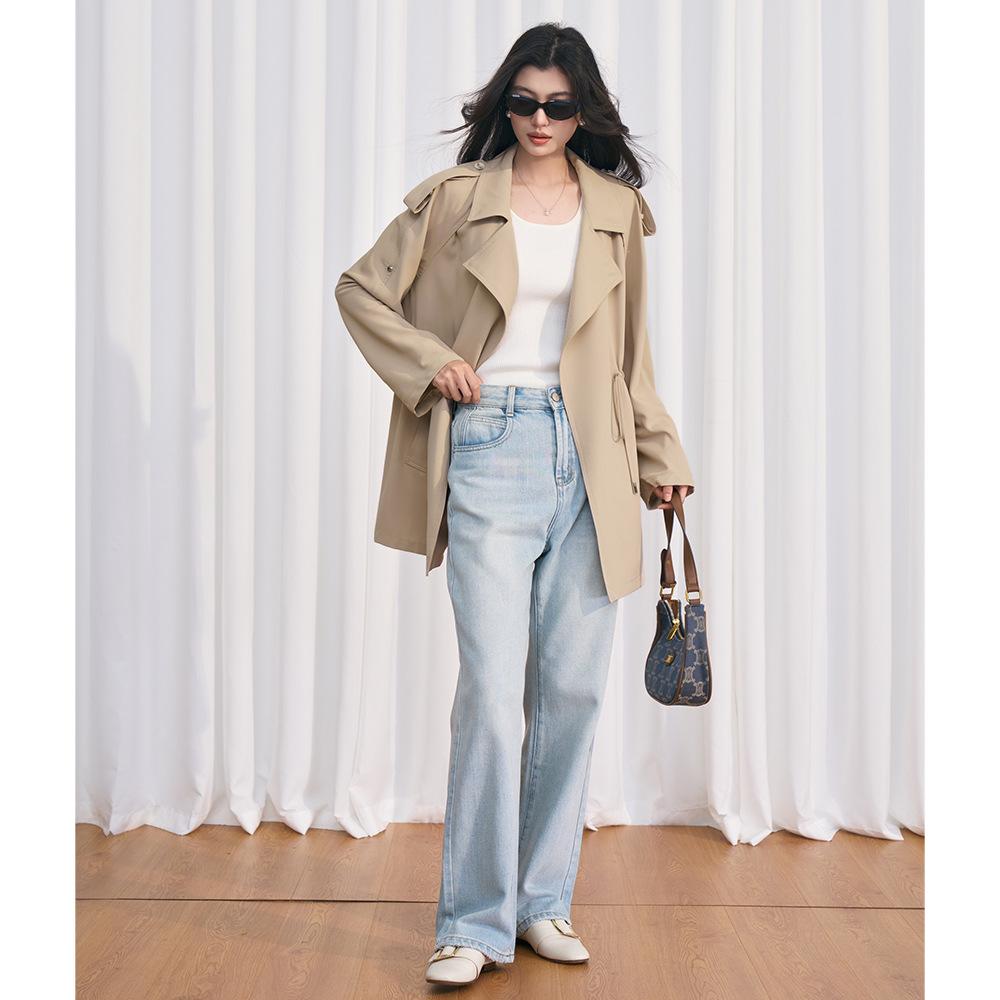 Early Spring Simple Casual Style Daily Versatile Adjustable Small Trench Coat