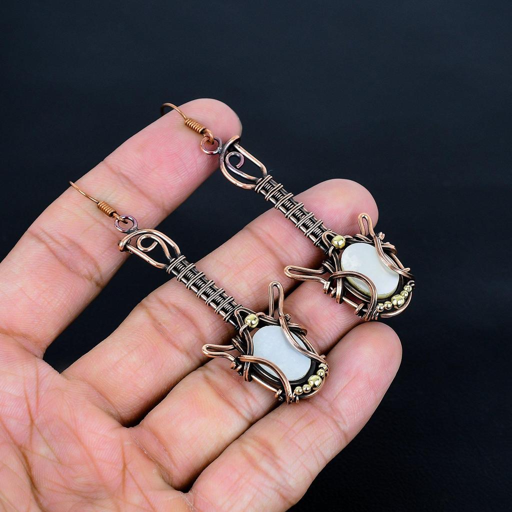 Серьги из перламутра, серьги, обернутые медной проволокой 999 пробы, украшения из драгоценных камней ручной работы, подарки для жены, совершенно новые серьги