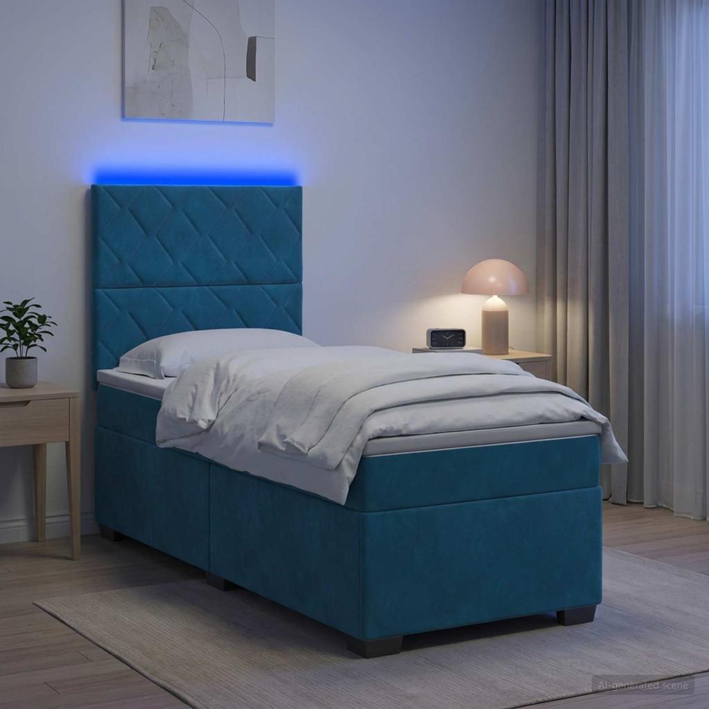 Box Spring Bed with Mattress and Headboard Blue 80 x 200 cm Velvet