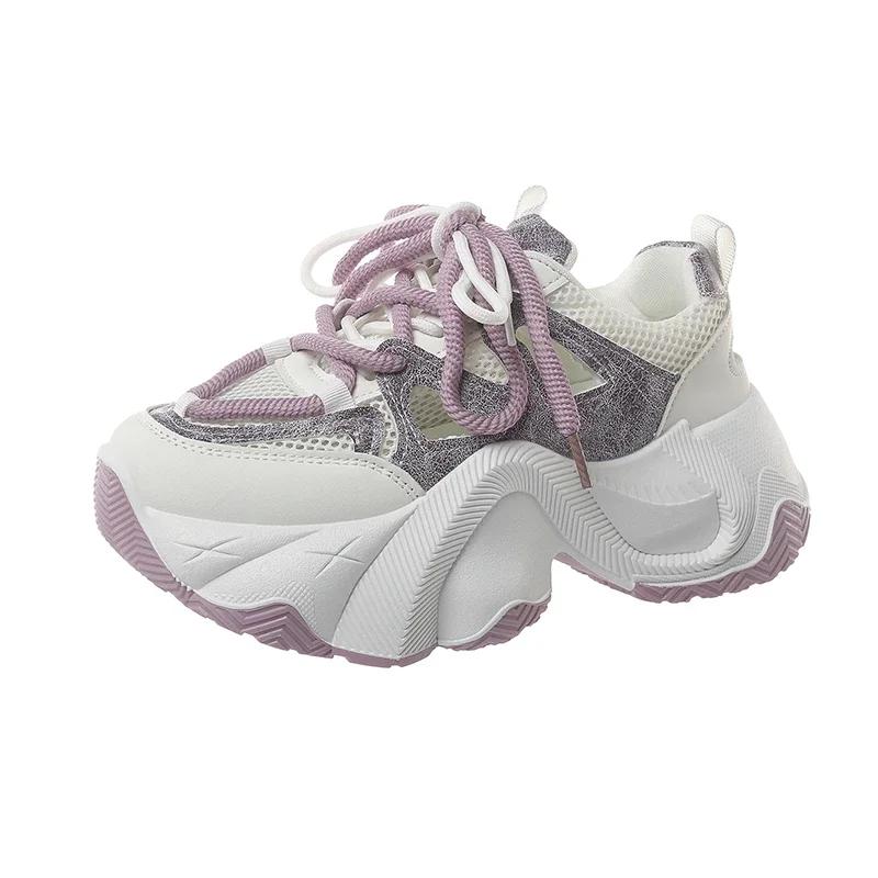 Women's Sports Shoes Thick Soled Breathable Hollow Summer 2024 Outdoor New Fashion Lace Up Brand Design Women's Sports Shoes