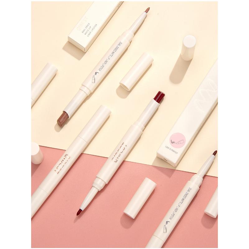 QIBEST Rotating Dual Tip Lipstick Lip Liner Matte Nourishing Matte Non-Fading Non-Stick Single Lipstick Makeup