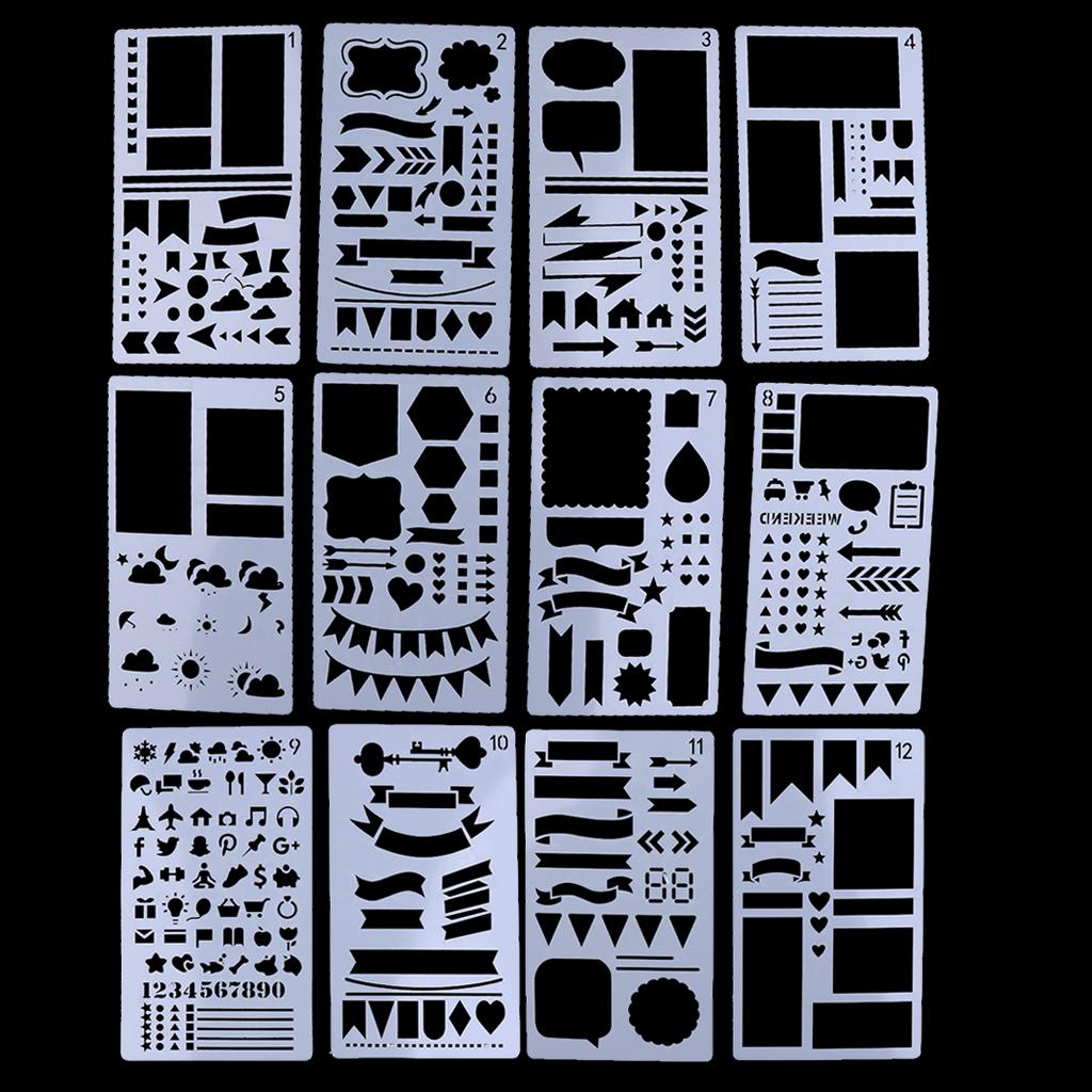 Planner Stencils Template Set Plastic Drawing Stencil Letters Journal Stencils for DIY Crafts and Scrapbooking Decoration