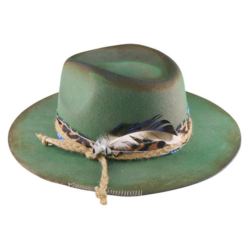 Sheep hat Panama pure wool feather top hat European and American fashion versatile sheep felt fedora hat