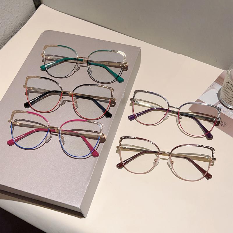 KAMMPT Women's Trendy Metal Eyeglass Frame Trans Lens Glasses Alloy Non-prescription Fake Glasses New Cat Eye Irregular Eyewear