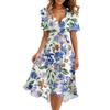 Women's Summer Fashion V-Neck Flared Dress Short Sleeve Floral Dresses