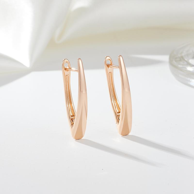 Kinel Glossy Gold Color V Shape Earrings For Women