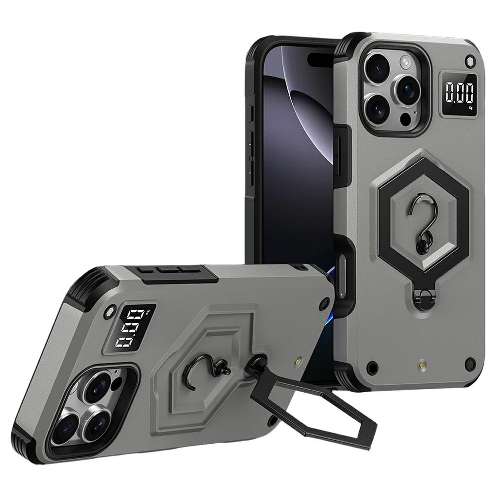 For iPhone 16 Pro Case Hexagonal Kickstand Shockproof TPU PC Matte Phone Cover with Integrated Scale Hook