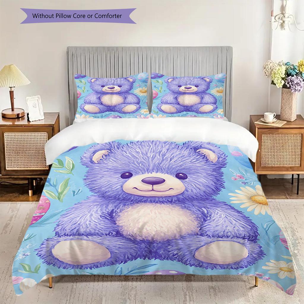 Bear Doll Pattern Bedding Quilt Set Quilt Cover Pillowcase Home Decoration Birthday Gift (1 * duvet cover + 2 * pillowcase, without core)
