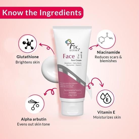 Крем Fixderma 2% ниацинамид, крем для лица 21 | Крем с альфа-арбутином | Дневной и ночной крем для женщин, уменьшает морщины и тонкие линии - 50 г