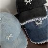 Bowknot Bowknot Baseball Hat Pearl Peaked Cap Fashion Denim Hat  Girl