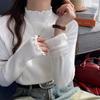 White Bottomed Shirt Women's New Autumn and Winter with Semi-turtleneck Sweater with Fungus Edge Knitted Sweater Top