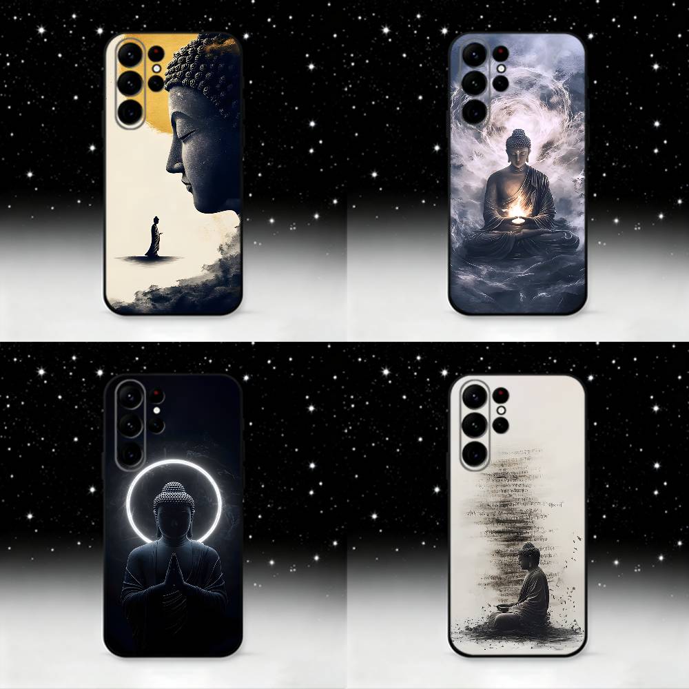 Buddha Art Pattern Phone Case For Samsung S25,S24 Ultra,S20,S30 plus,S22 plus,S23,S30 Ultra 5G Silicone Black Shell