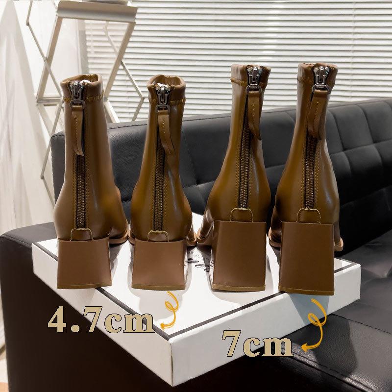 Французские женские ботильоны на высоком каблуке, модные ботинки на толстом каблуке, из мягкой кожи, весенне-осенние одинарные ботинки, ботинки с квадратным носком