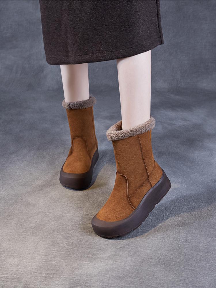 Johnature Зимние сапоги из натуральной кожи с толстой подошвой из нубука и коровьей кожи, теплые женские сапоги до середины голени из плюша