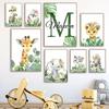 Custom Baby Name Poster Print Giraffe Elephant Lion Zebra Personalized Wall Art Canvas Painting Decoration Kids Bedroom Picture