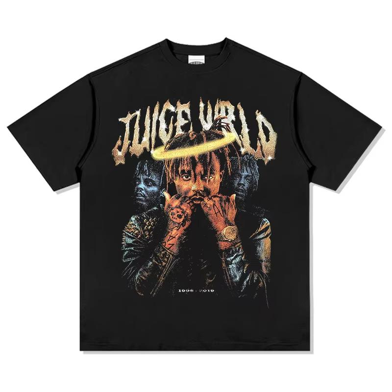 Juice Wrld 19982019 Футболка с принтом Halo Оверсайз Темная Эстетика Хлопковая Футболка Унисекс Женская Грустный Рэп Мода Уличная Одежда Топ для Фанатов