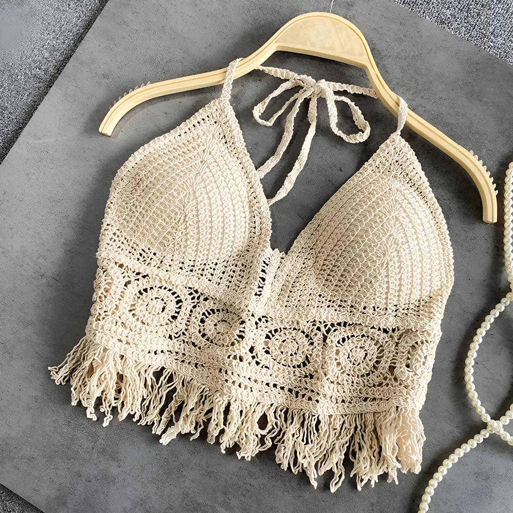 Sexy Boho Beach Holiday Camisole Halter Women Swimsuit Bra Backless Vest Hollow Tassel Tank Top Women's Crop Tops