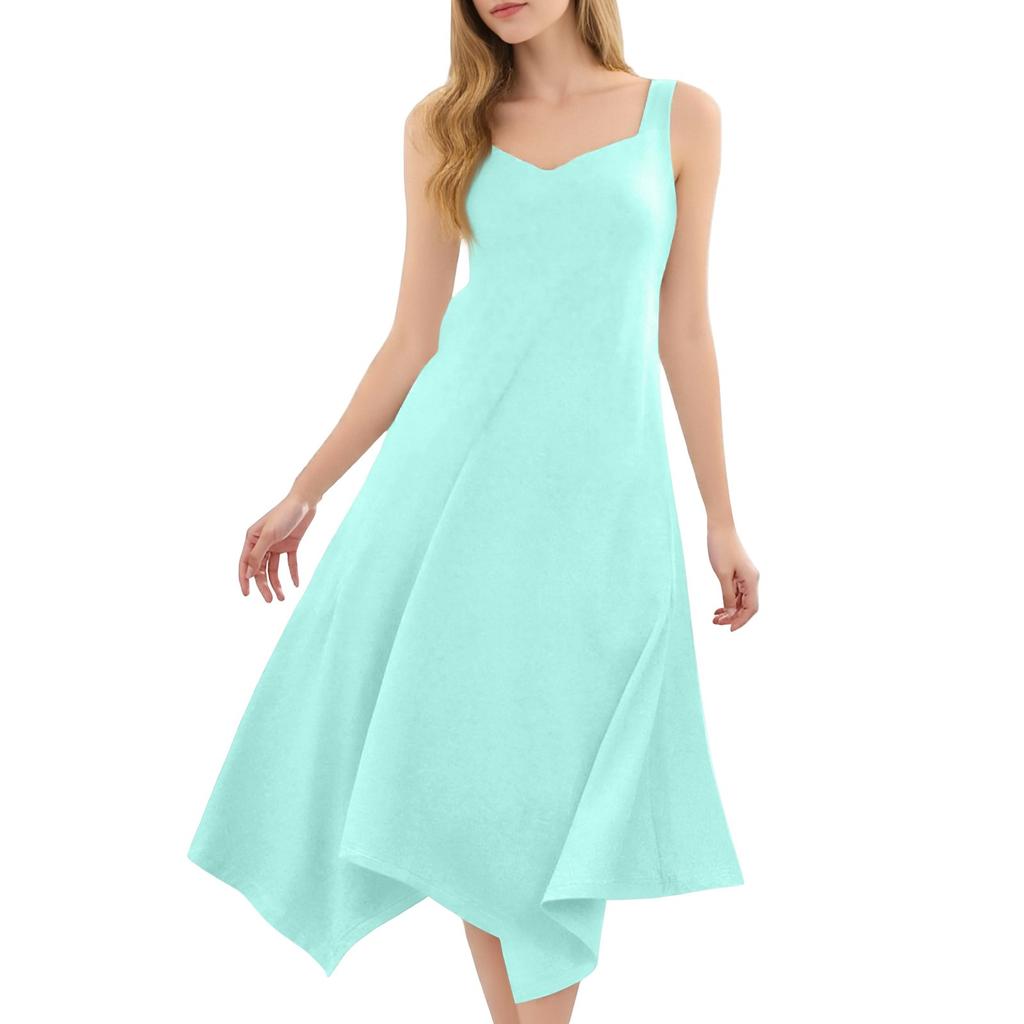 Женское повседневное модное платье миди без рукавов с круглым вырезом и нерегулярным подолом