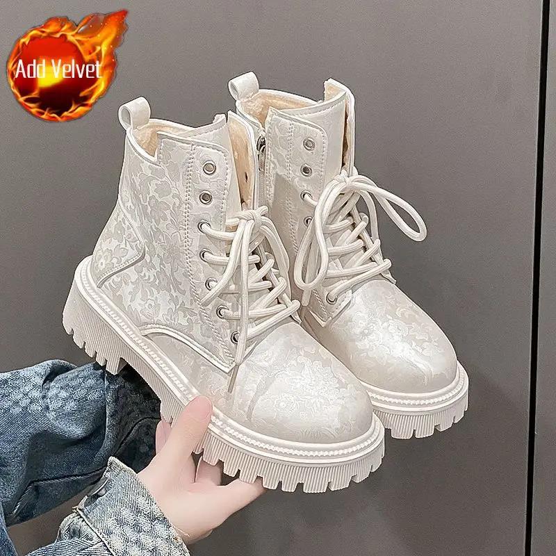 Женские ботильоны со шнурками, ботинки на шнуровке, зима 2024, большие размеры, теплые женские короткие туфли, мода, осень-весна, тренд, ПУ, популярный