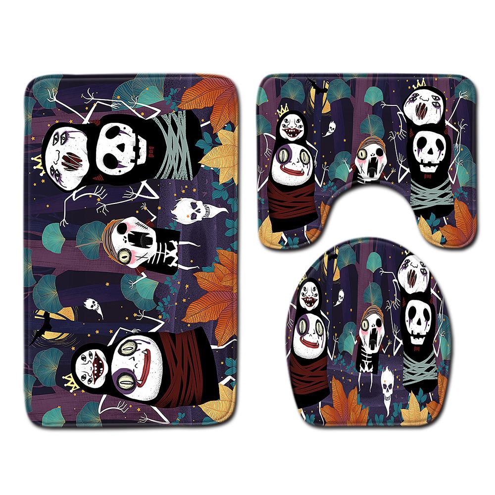 Halloween Shower Curtain Floor Mat Combination Four-Piece Set Kitchen Absorbent Non-Slip Carpet Bedroom Door Mat