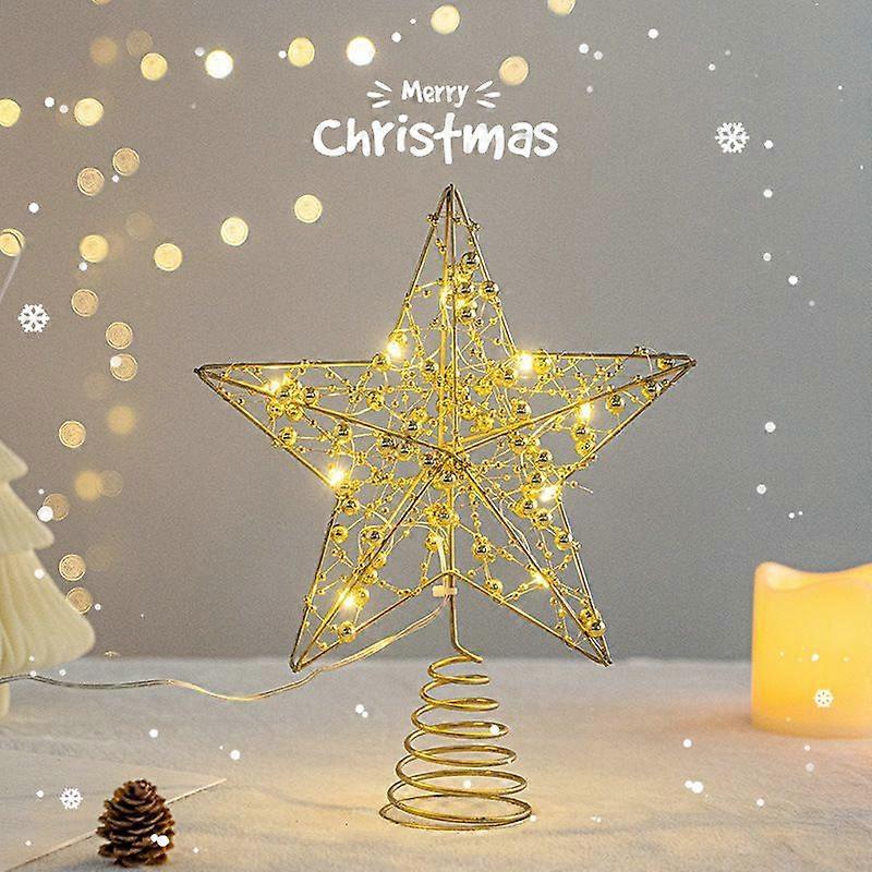 Cotton tree top star silver 25cm with light Christmas tree top star luminous pendant five-pointed star decoration scene layout dress up Christmas