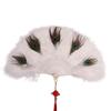 Handheld Peacock Feather Fan With Tassel Feather Dance Fan Elegant Folding Hand Fan  Home