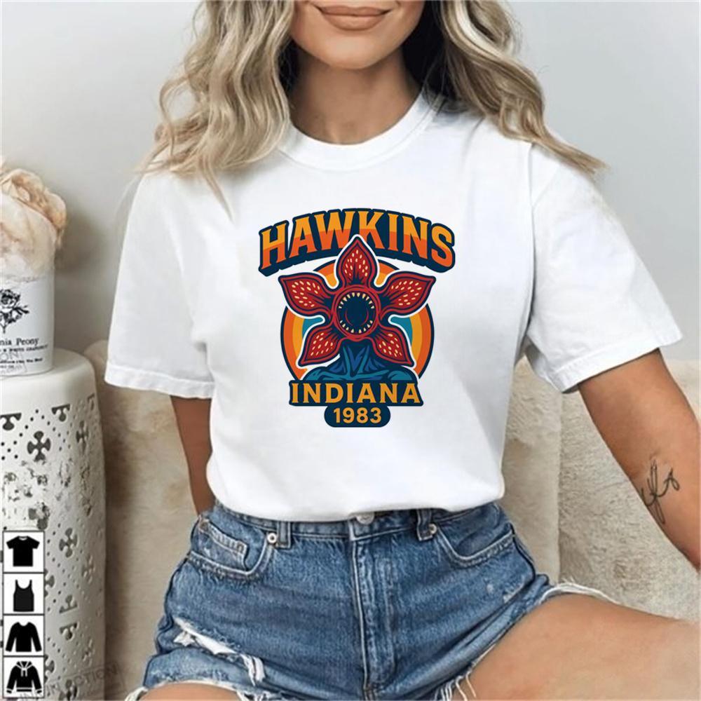 Hawkins Demogorgon Casual Shirt Tee Tshirt Harajuku Classic T Shirt Streetwear Graphic 2000s Sleeve White T Shirt