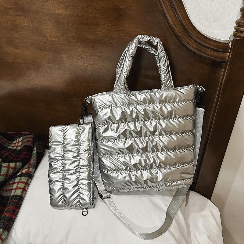 Зимняя стеганая сумка-тоут из хлопка для женщин, модная повседневная сумка-мессенджер, дизайнерская дутая сумка, большая вместительная сумка через плечо