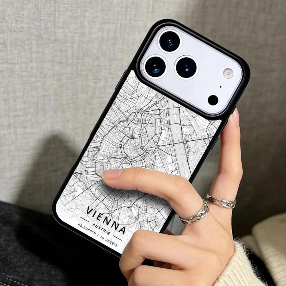 Capa Case for iPhone 17 Air 16 Pro Max 15 Plus 11 13 Mini 14 12 Back Phone Cover Ins Travel Country Sketch City Map
