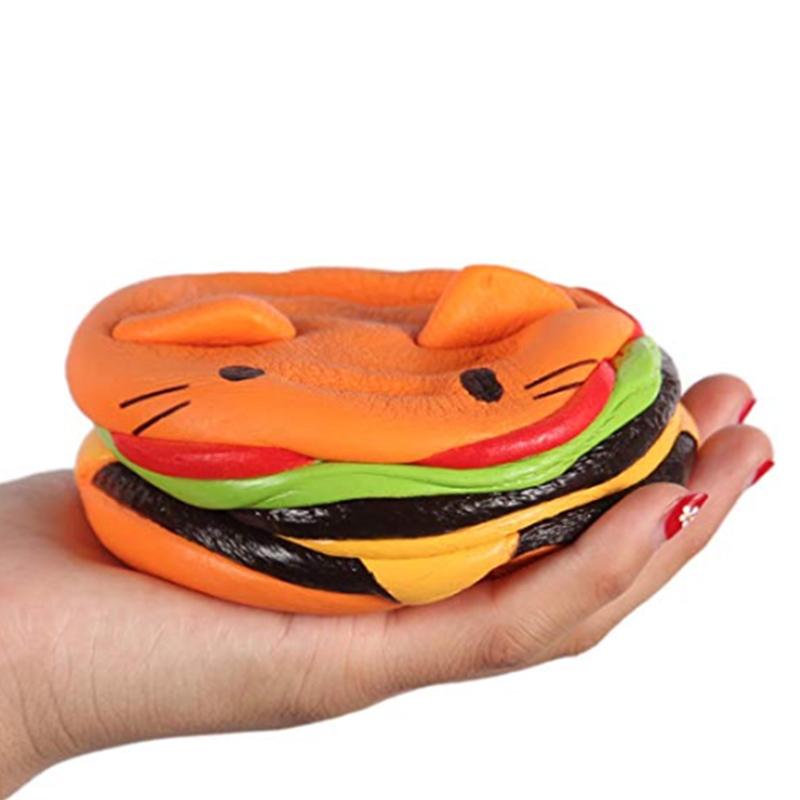 Jumbo Cat Face Burger Squishy Имитация хлеба PU Ароматические мягкие медленно растущие сжимаемые игрушки Снятие стресса Детские игрушки Рождественский подарок