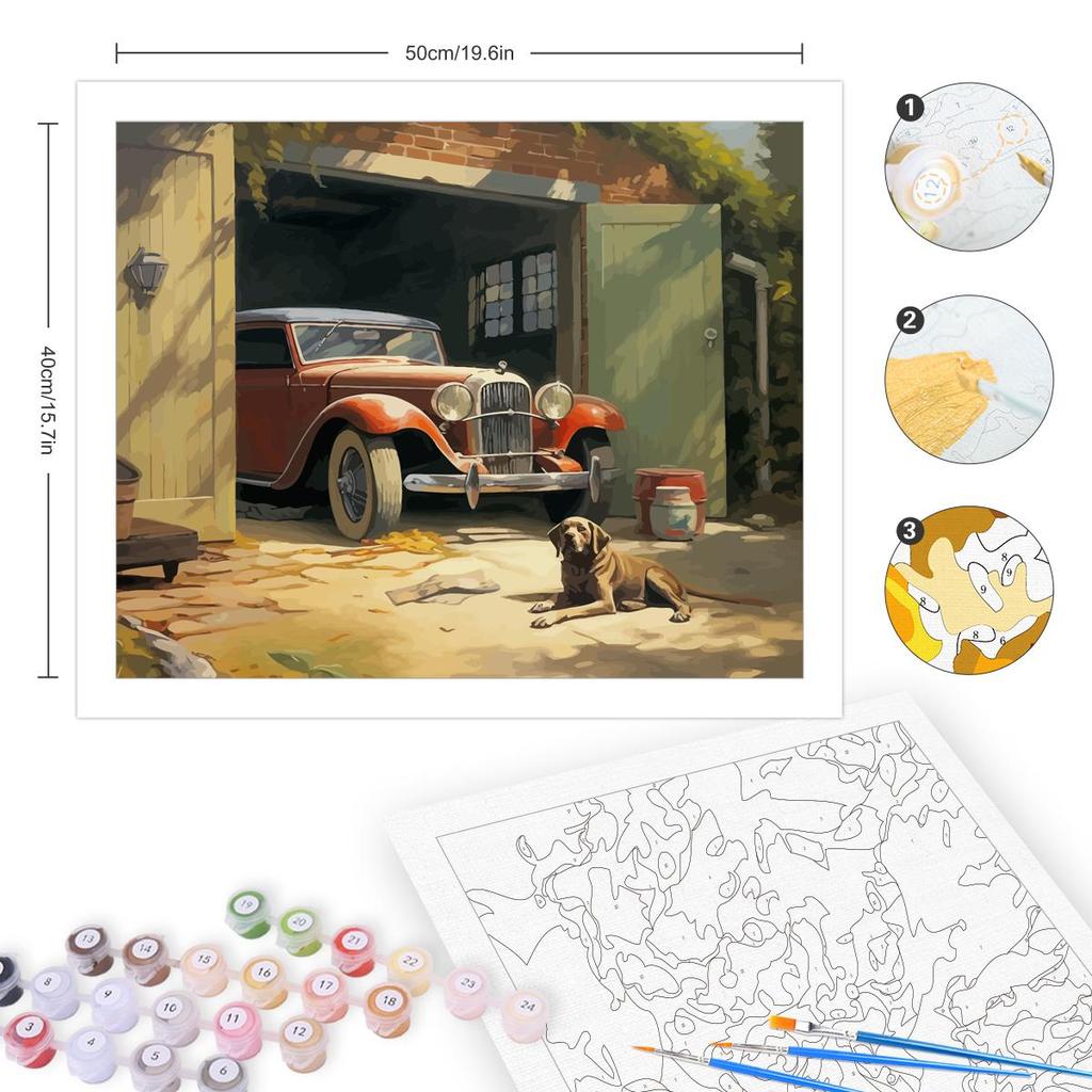 Frame Diy Painting By Numbers Kits For Adults Car And Dog Wall Art Picture Acrylic Canvas Painting For Home Wall Decors 40x50cm