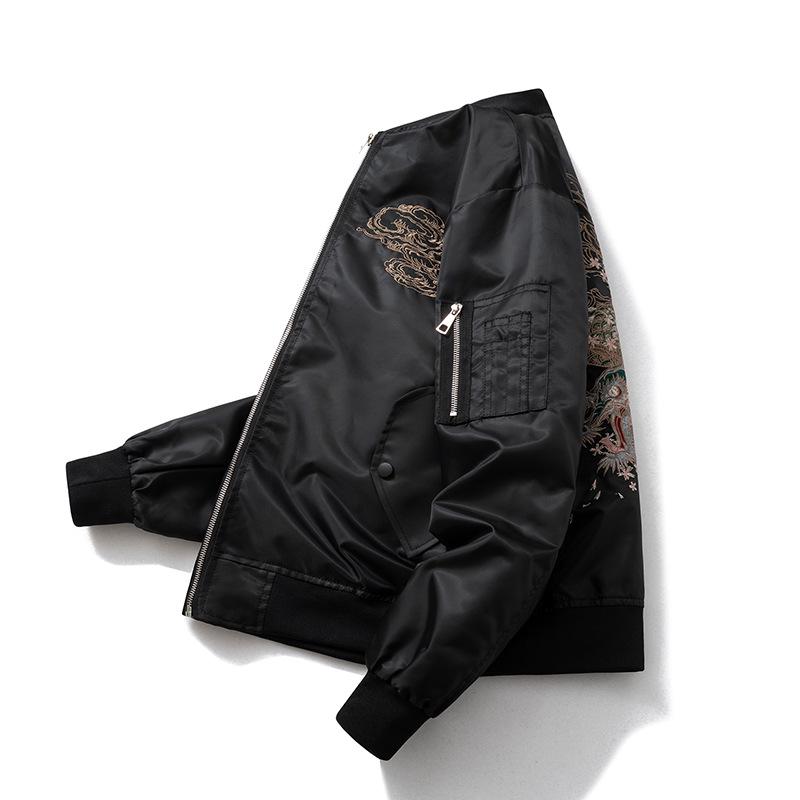 Embroidered Dragon Baseball Jacket - Unisex Spring/Autumn Loose Fit, Chinese Style, National Trend