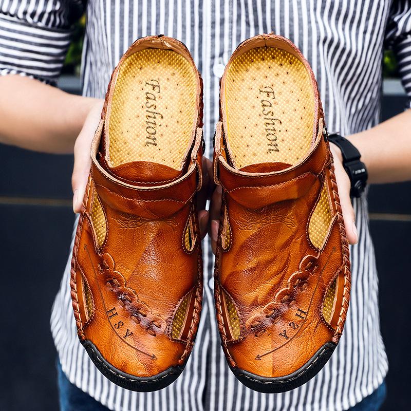 Мужские сандалии из натуральной кожи, летние повседневные мужские тапочки Baotou, удобные мужские сандалии без шнуровки, треккинговые сандалии на открытом воздухе