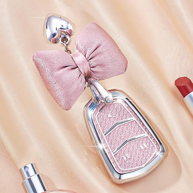 Car For Cadillac ATS CT6 CTS DTS XT5 Escalade ESV SRX STS XTS 28T ELR 4 5 Button Key Case Cover Fob Keychain Crystal Pink TPU