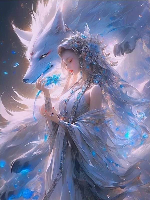 Diamond Painting New Collection Nine Tailed Fox Woman Diy Full Square Round Drill Rhinestone Embroidery Cartoon Elf Animals Mosaic Cross Stitch Kits