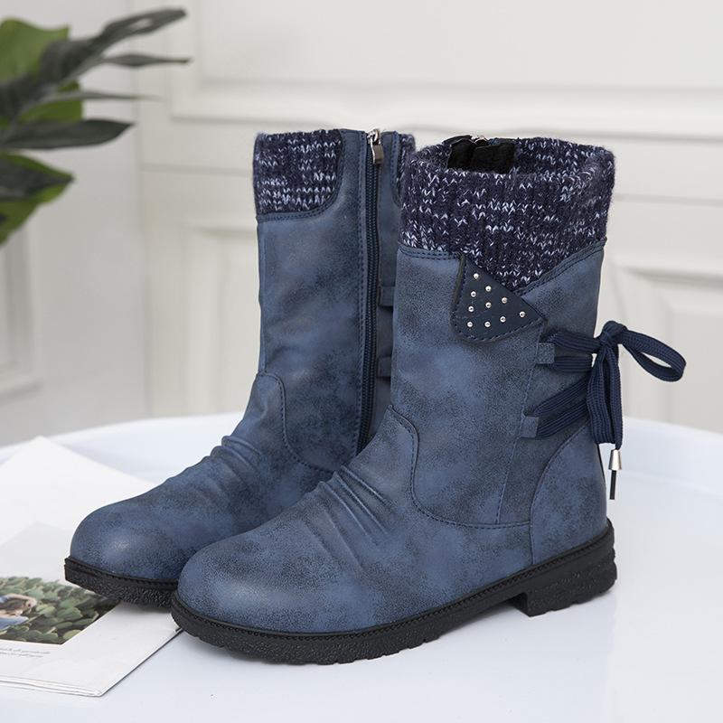 Зимние ботинки средней высоты из искусственной кожи для женщин, снегоступы, большой размер, застежка-молния, круглый носок, толстый каблук, ботинки Martin 35-42