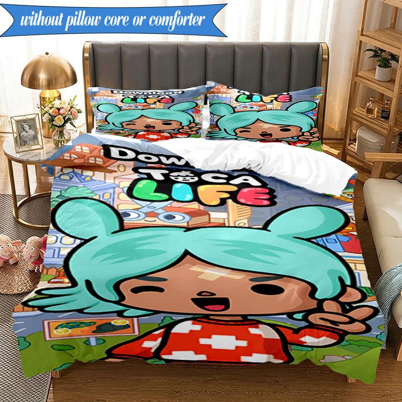 3PCS Vibrant World Of Toca Life Bedding Set 2D Printing (Includes 1 Duvet Cover + 2 Pillowcases Coreless), Bedroom decor,Fan gift