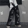 FiveFive Black Harajuku Printed Anime Sweatpants Male Streetwear Wide Leg Oversize Pants Loose Casual Sport Straight Trousers Men