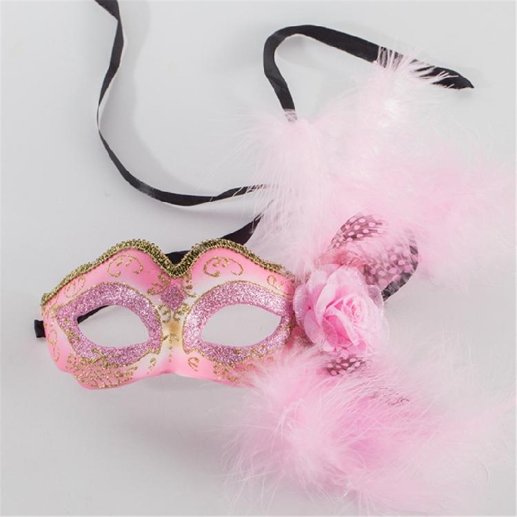 Women Masquerade Mask Feather Decoration with Flower, Eyemask Half Face Mask for Halloween Cosplay Masquerade