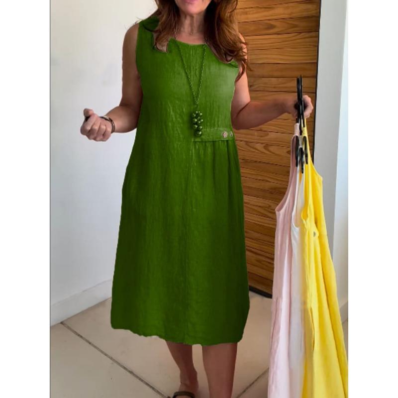 DAFIFY Женская мода лето весна однотонный принт без рукавов с круглым вырезом свободная талия повседневные платья