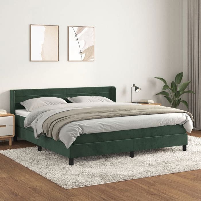 3131036 vidaXL Bed with Box Spring and Mattress Dark Green 180x200cm Velvet