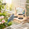 Bird Feeding Station 1 Set Parrot Feeder Platform, Cage with 2 Detachable Stainless Steel Cups, Wooden Perch Pole, Mirror, Accessories for Parakeets