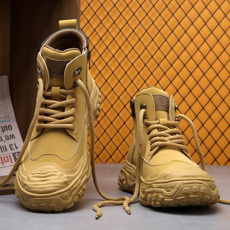 Martin Boots Men's High-top Autumn and Winter British Style Retro Kick Can't Be Rotten Big Yellow Boots Outdoor Desert Soft Leather Tooling Boots