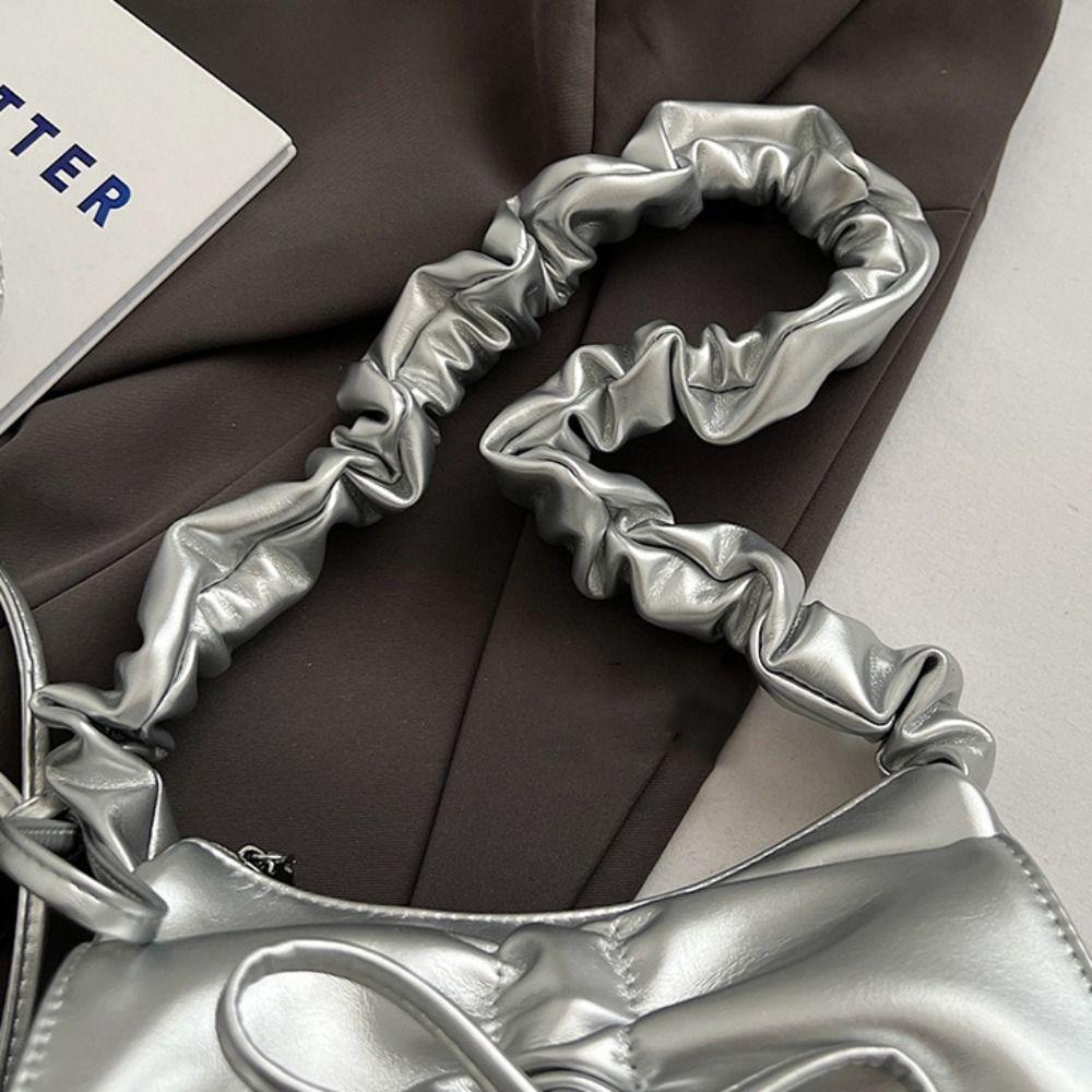 Сборчатая сумка на плечо с бантом, сумка кроссбоди из искусственной кожи, элегантная сумка подмышку с бантом, женская