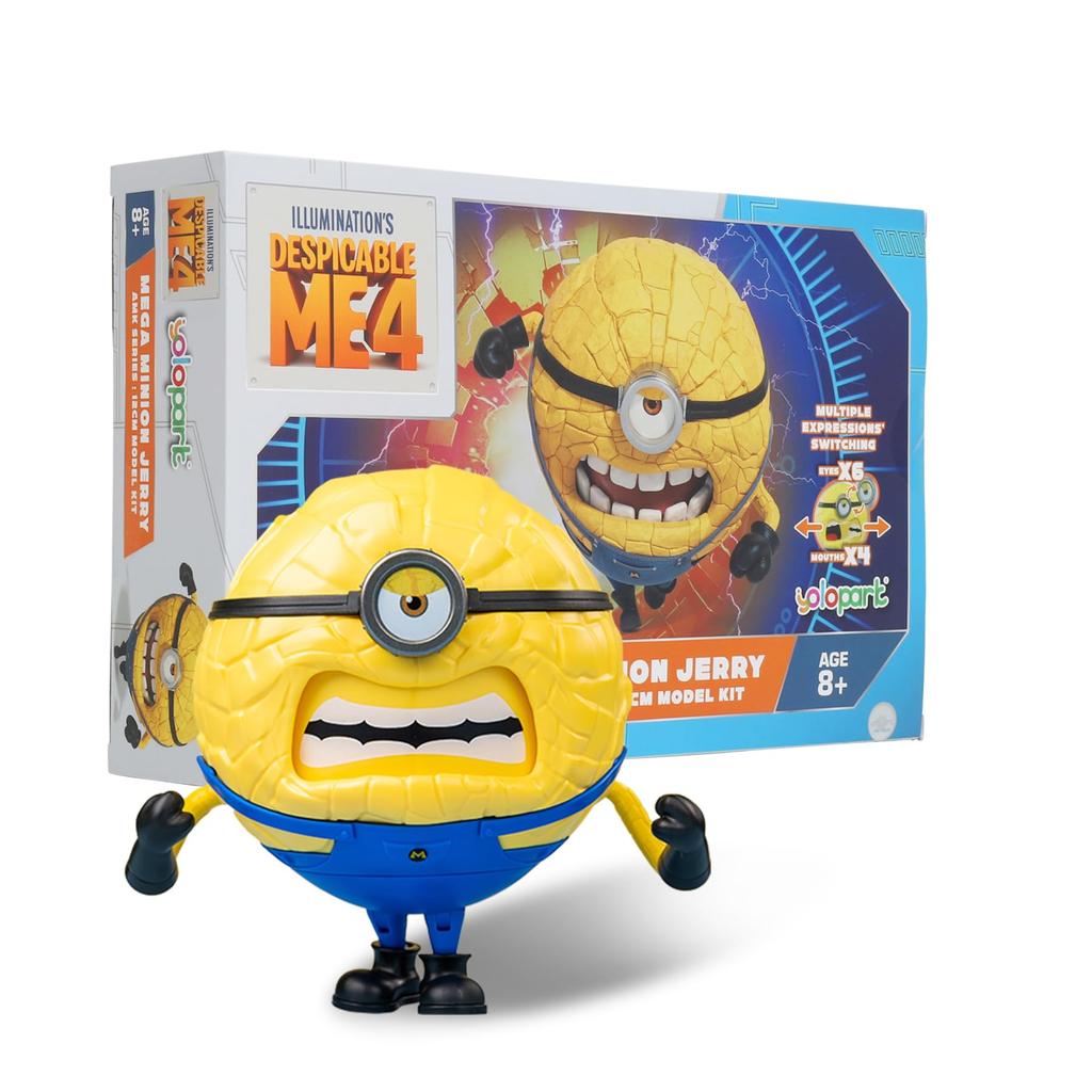 Minions Despicable Me 4 Inch Mega Jerry Action Figure with Rotating Body and 3 Interchangeable Expressions Minion Model Gift for Kids Ages 8 and Up