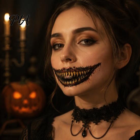 Safe Skin Friendly Makeup Tattoos 3Pcs Realistic Scary Mouth for Halloween Zombie Vampire Clown Party, Waterproof Spooky Theme Party Accessories