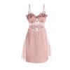 Women's Satin Lace Sheer Cutout Padded Tie Sleep Dress with Robe Lounge Set